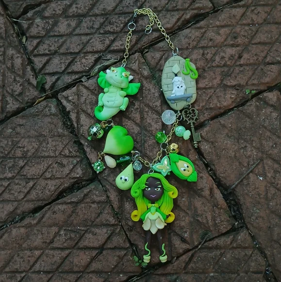 Green and Yellow Fantasy Charm Necklace - Picture 4 of 7